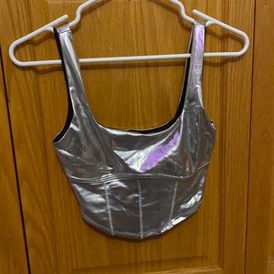 metallic crop top and skirt